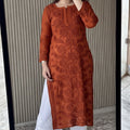 Brick Red Lucknowi Chikankari Rose Viscose Georgette Kurta Set
