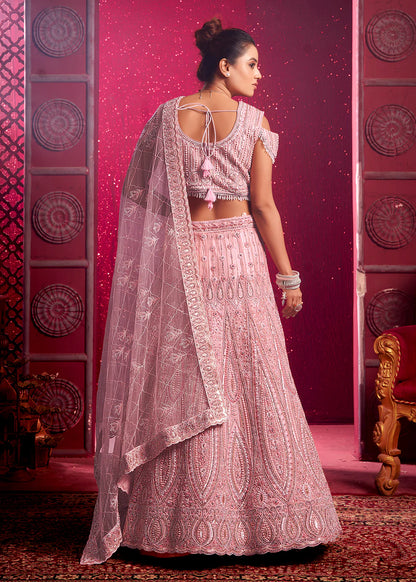 Peach Pink Bridal Bridesmaid Lehenga Choli Set with Zari & Sequins Detailing