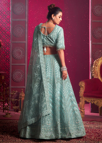 Light Blue Bridal Bridesmaid Lehenga Choli Set with Zari & Sequins Detailing