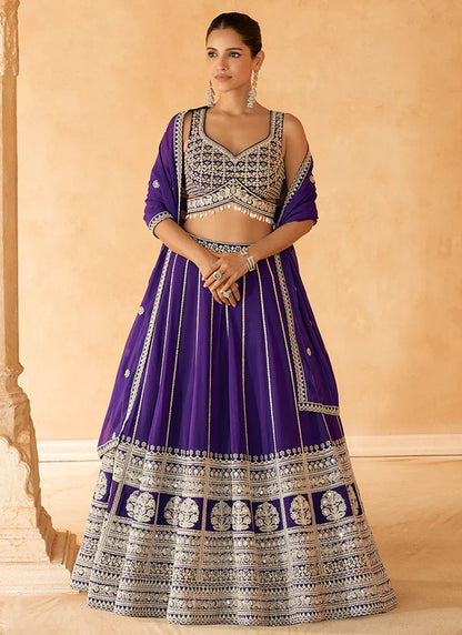 Purple Traditional Embroidery Wedding Guest Lehenga Choli