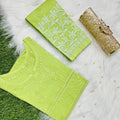 Bright Green New Designer Lace Pattern Kurti Set in Cotton Chikankari Handwork