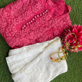 Bright pink Beautiful 3D Viscose Lucknow Chikankari Work Kurti and Pallazo