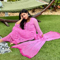 Bright Pink Chikankari Elegance Ombré Mirror Booti Jaal Set - Kurti, Sharara & Dupatta -(Inner Included)