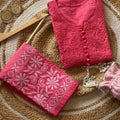 Bright Pink Exclusive Lucknow Chikankari Cotton Kurti & Pant Co-ord Set