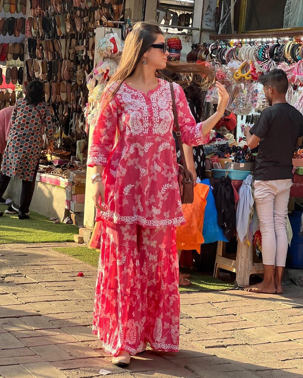 Bright Pink Mul Cotton Garara Set 2-Piece Set - Inayakhan Shop 