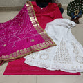 Bright Pink Sparkling Sequins Bandhani dupatta Gotta patti Sharara Sequins Kurti emsemble