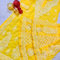 Bright Yellow Lucknawi Chikankari Georgette Kurti and Sharara Set , Dupatta and Inner Included