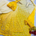 Bright Yellow Lucknawi Jaal - Chikankari Festive Set - Kurti, Sharara & Dupatta -(Inner Included)