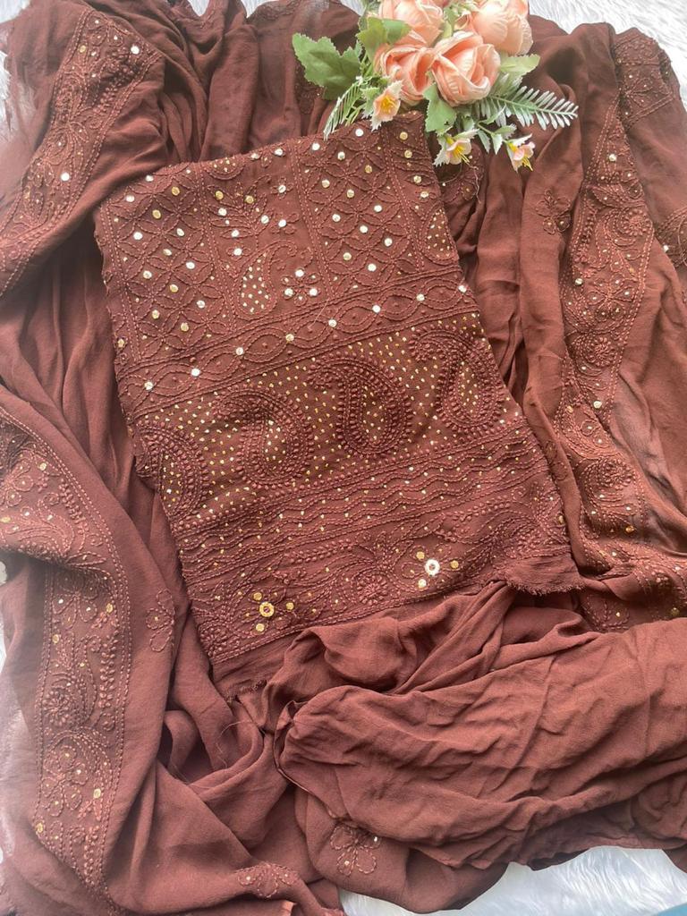 Brown Chikankari Unstitch Suits - Royal Collection - Inayakhan Shop 