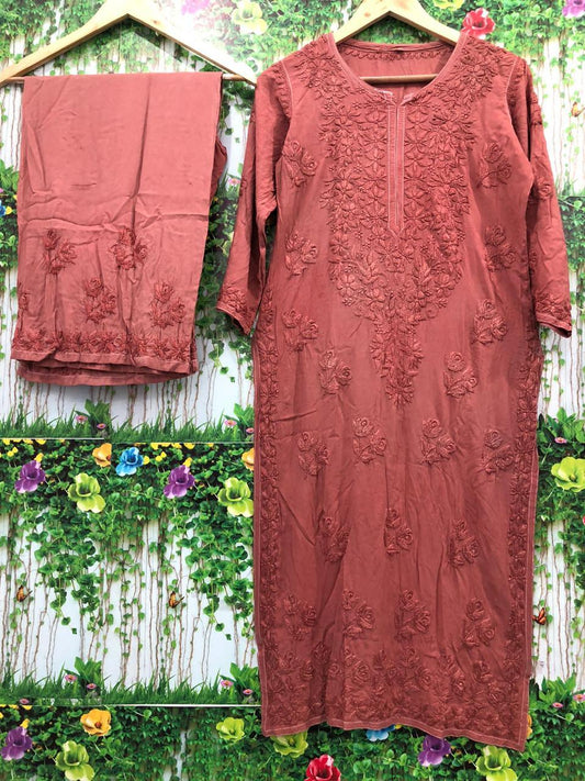 Brown Color Vivid Elegance Modal Kurti and Palazzo Set - Inayakhan Shop 