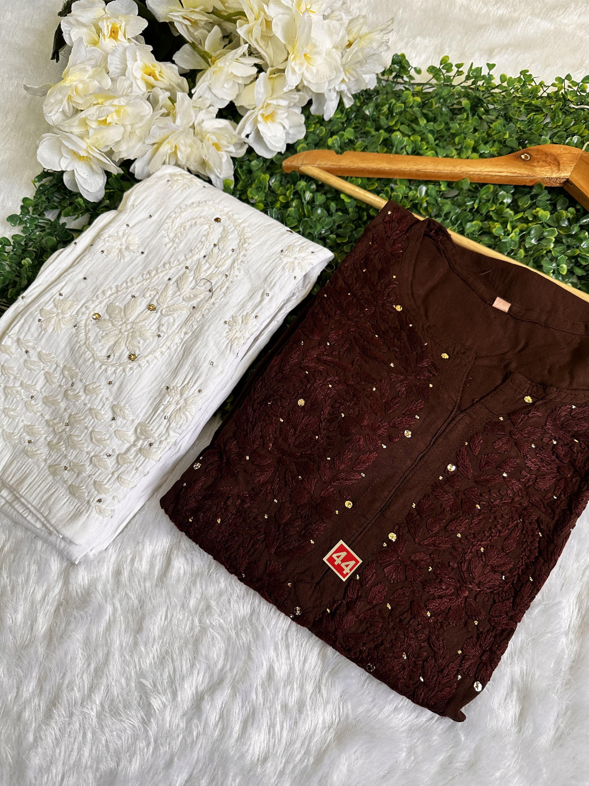 Brown Elegant Rayon Muqaish Ensemble - Inayakhan Shop 