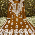 Brown Ethereal Elegance: Lucknow Chikankari Heavy Modal Big Size Kurti