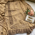 Brown Karachi Splendor: Qureshiya Crocia Suit with Dupatta