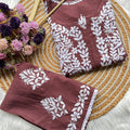Brown Premium Rayon Lucknow Chikankari Kurti and Pallazo Set