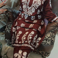 Brown Regal Reverie Rayon Chikankari Ensemble with Lucknowi Ghaas Patti Handwork