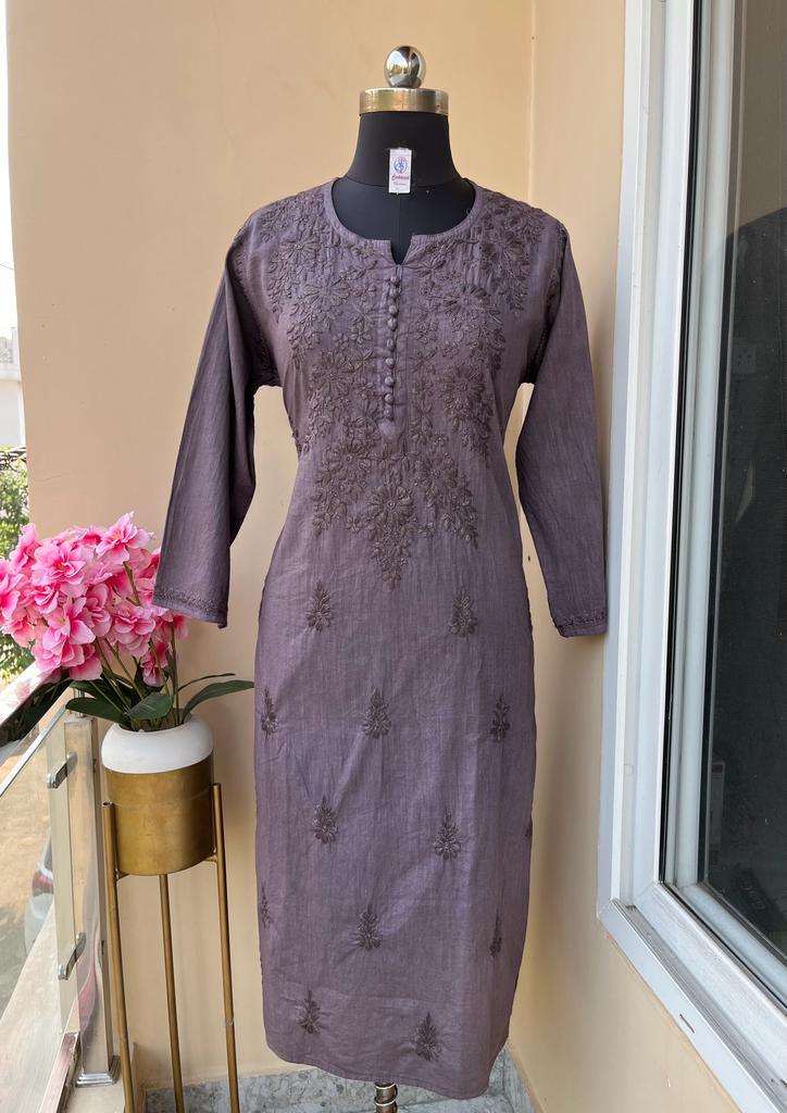 Brown Vogue Chikankari Long Kurti and Pant Ensemble - Inayakhan Shop 