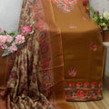 Brown Premium Kashmiri Work Pashmina Silk Suits (New)