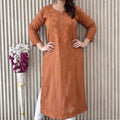 Brown Exquisite Lucknow Chikankari Mukesh Work Kurti Set
