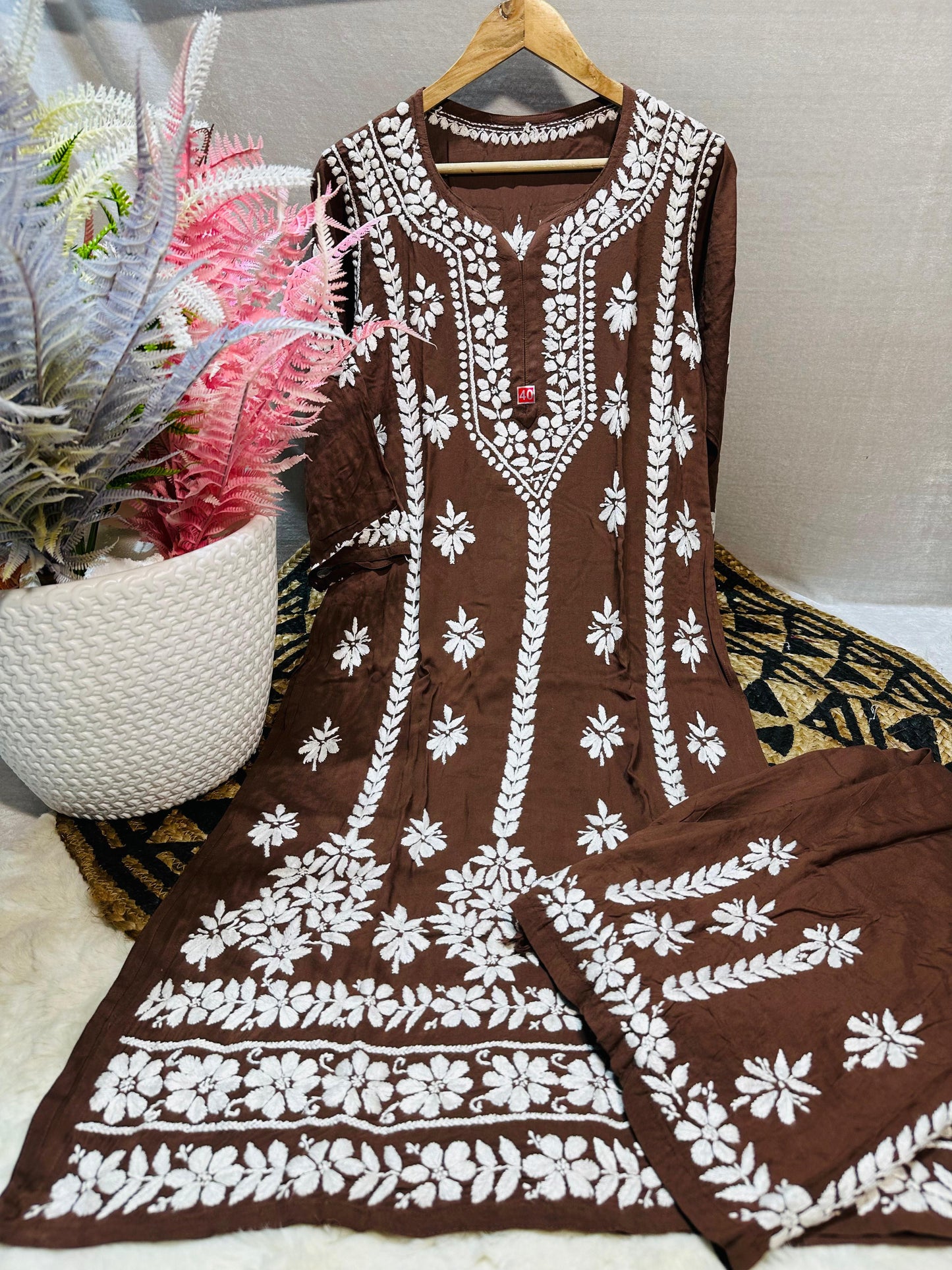 Brown Lucknowi Chikankari Premium Heavy Designer Modal Palazzo Set