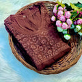 Brown Exquisite Handcrafted Lucknowi Chikankari Viscose Angarkha – 3D Floral Embroidery
