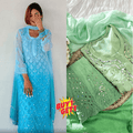 Buy 1 Get 1 Combo Price Chikankari Elegance Ombré Mirror Booti Jaal Set (Aqua Blue / Green)