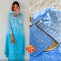 Buy 1 Get 1 Combo Price Chikankari Elegance Ombré Mirror Booti Jaal Set (Aqua Blue / Light Blue)