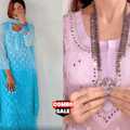 Buy 1 Get 1 Combo Price Chikankari Elegance Ombré Mirror Booti Jaal Set (Aqua Blue / Mauve)