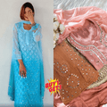 Buy 1 Get 1 Combo Price Chikankari Elegance Ombré Mirror Booti Jaal Set (Aqua Blue / Peach)