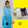 Buy 1 Get 1 Combo Price Chikankari Elegance Ombré Mirror Booti Jaal Set (Aqua Blue / Wine Set)