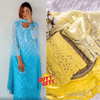 Buy 1 Get 1 Combo Price Chikankari Elegance Ombré Mirror Booti Jaal Set (Aqua Blue / Yellow)