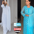 Buy 1 Get 1  Combo Price Chikankari White Kurti Modal Kurta & Blue Gotta Patti Sharara Set