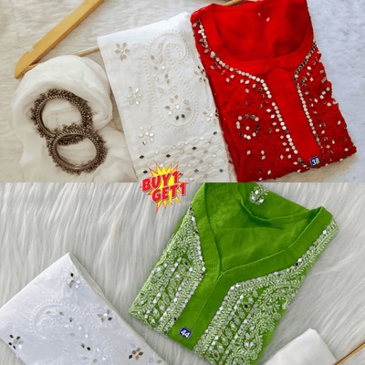 Buy 1 Get 1 Combo Price Georgette Mirror Gala Booti Chikankari Set with Beautiful Handwork