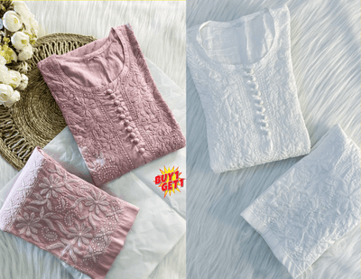 Buy 1 Get 1 Value Price Cotton Chikankari Paisley Handwork Kurta and Pant Sets