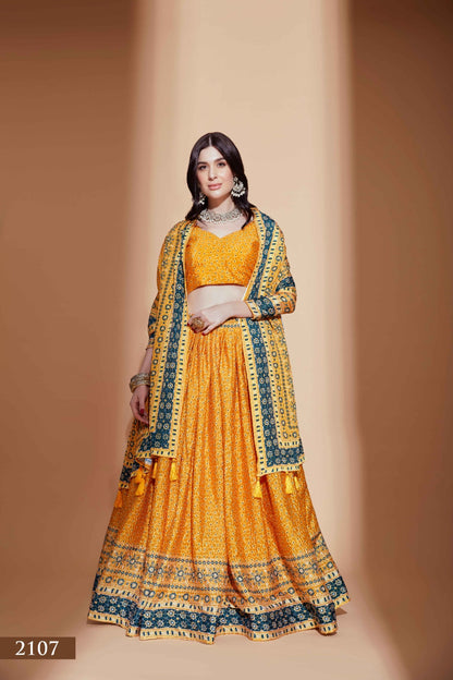 Yellow Navratri Garba Chinon Crochet Choli Set with Printed Dupatta