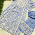 Blue Naira Cut Chikankari Kurta and Pant Set