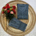 Grey Lucknowi Chikankari Heavy Work Kurti & Handcrafted Lycra Cotton Pant Set ❤️