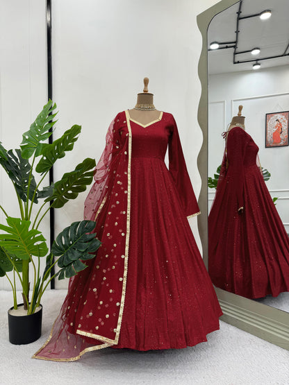 Red Dola Silk Anarkali Gown for Special Occasions