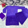 Purple Beautiful Lucknow Chikankari Work Ombre Dye Short Kurti, Gharara & Dupatta Sets