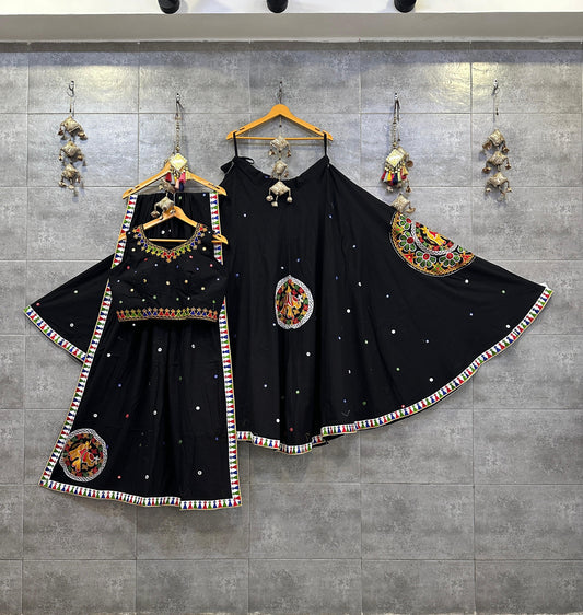 Black Pure Khadi Cotton Aari Work Navratri Chaniya Choli for Garba Dandiya