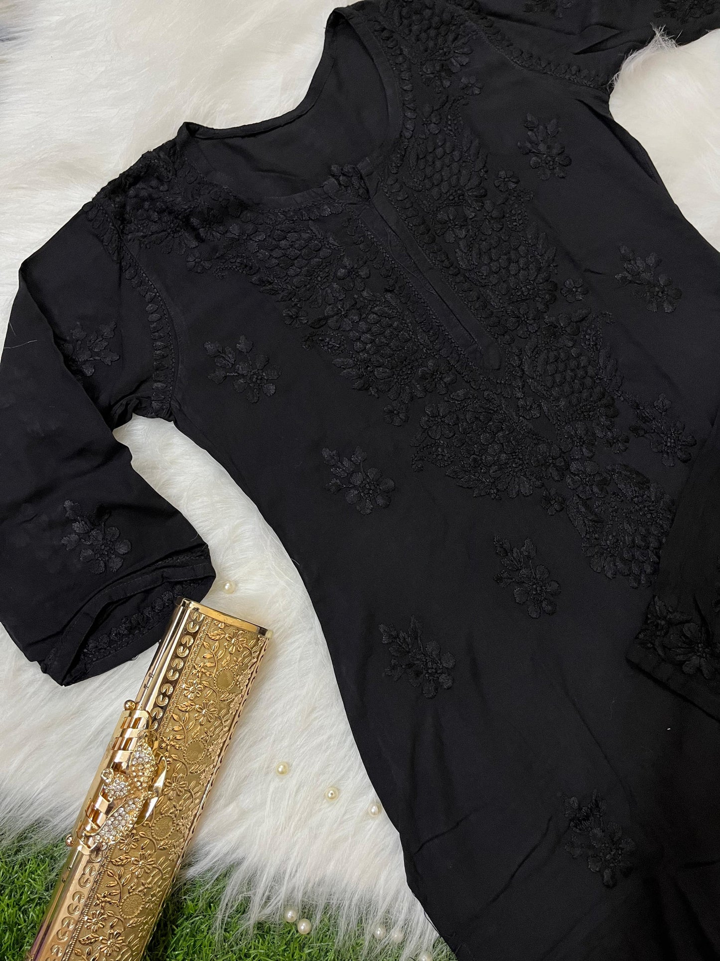 Black Premium Lucknow Chikankari handwork Modal Palazzo Set