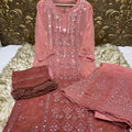 Dusty Pink Chikankari Elegance Ombré Mirror Booti Jaal Set - Kurti, Sharara & Dupatta -(Inner Included)