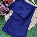 Navy Blue PLUS SIZE PREMIUM Lucknow Chikankari Handcrafted Rayon Kurti & Palazzo Set