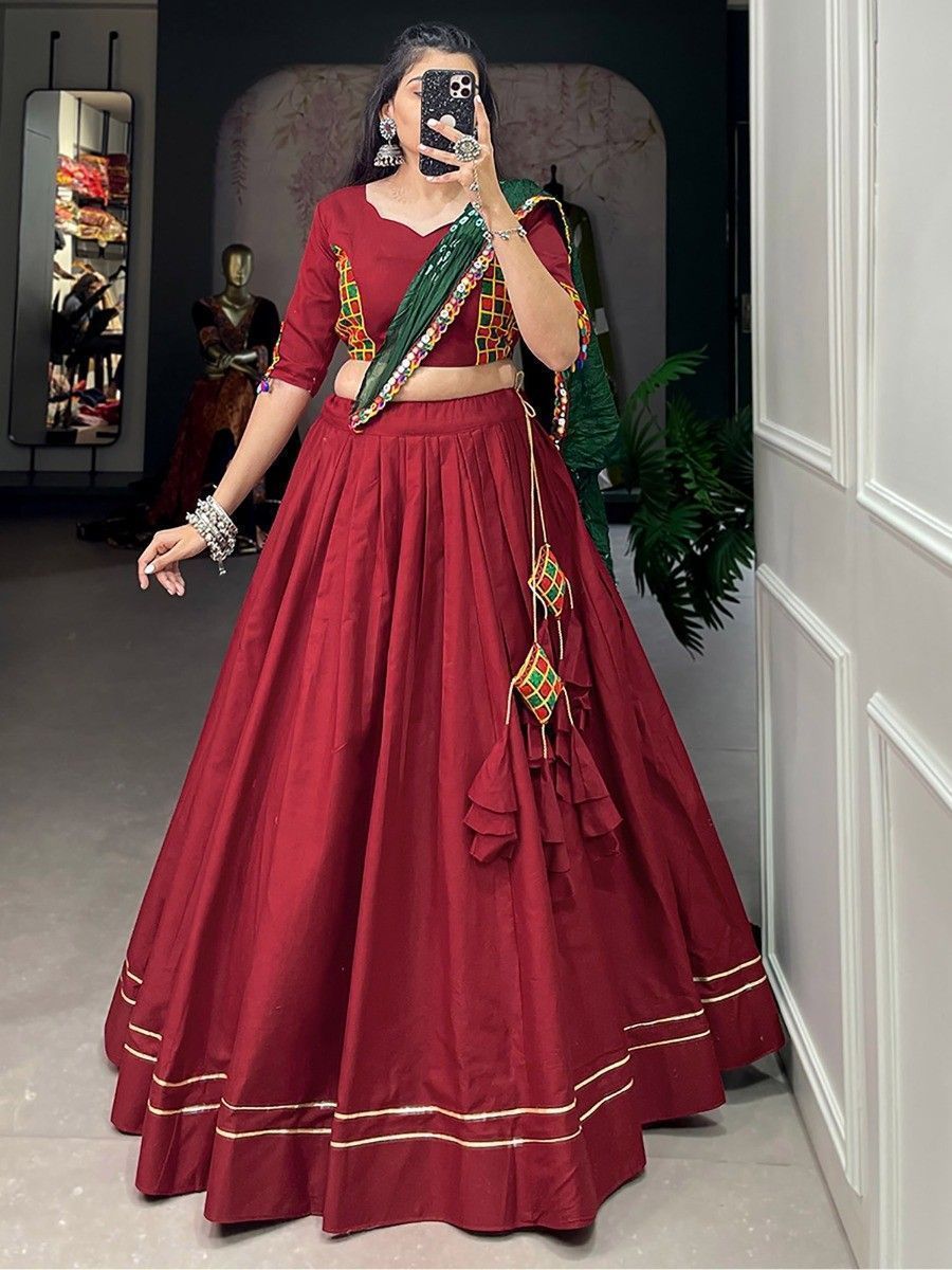 Maroon Navratri Cotton Chaniya Choli with Bandhej Silk Dupatta for Garba