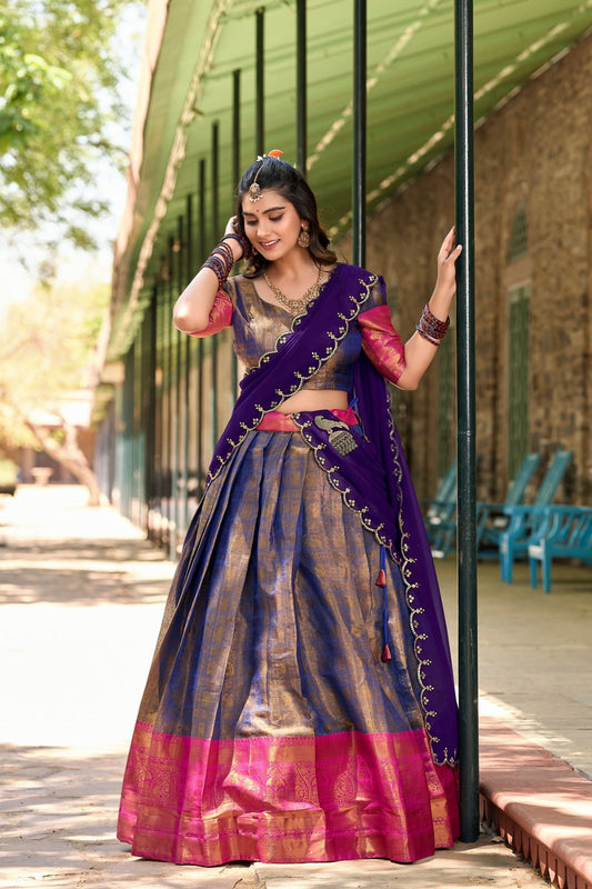 Purple Luxury Kanjivaram Silk Regal Navratri Chaniya Choli Ensemble for Garba