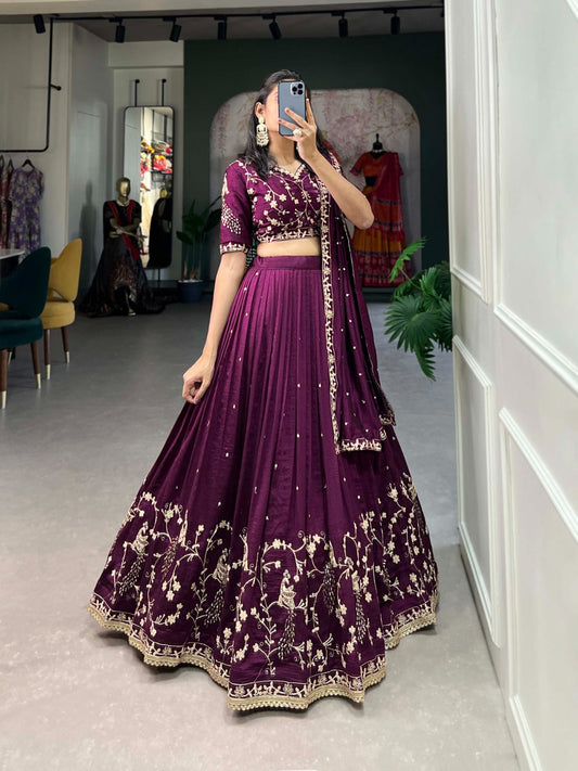 Simple Yet Stunning Wine-Colored Vichitra Silk Navratri Garba Chaniya Choli