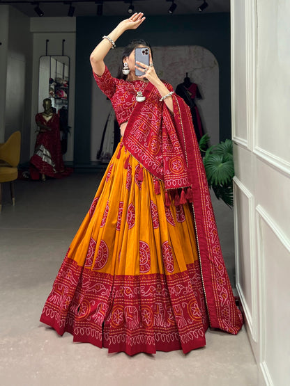 Orange Bandhej Navratri Garba Chaniya Choli with Dupatta