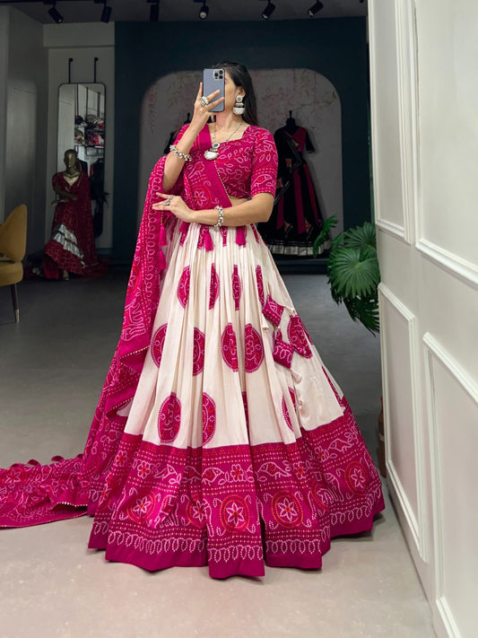 Pink Bandhej Navratri Garba Chaniya Choli with Dupatta