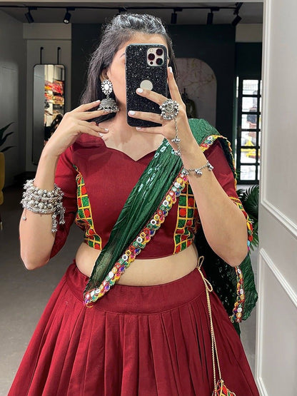 Maroon Navratri Cotton Chaniya Choli with Bandhej Silk Dupatta for Garba