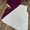 Charmingly Chic: Wine Cotton Chikan Kurti with Kalidar Sharara Set