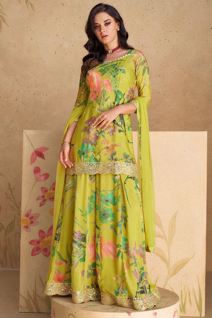 Summer Green Floral Ethnic Salwar Kameez Sharara with Dupatta